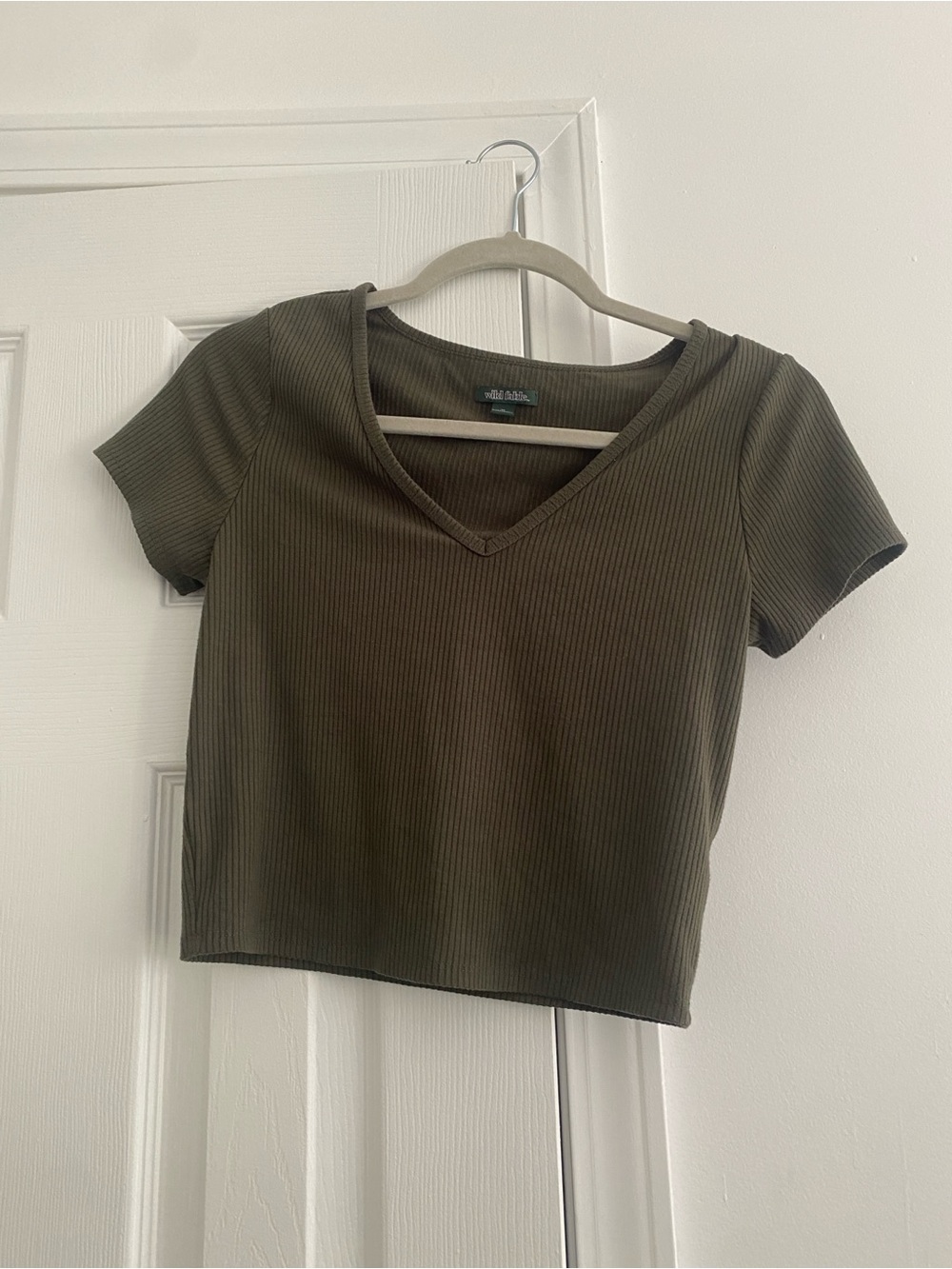 wild fable Olive Green Ribbed V-Neck Crop Top